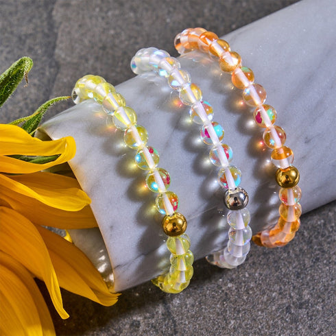 Sonnenstrahl | Gold | Galaxie Glas Makramee Perlen Armband